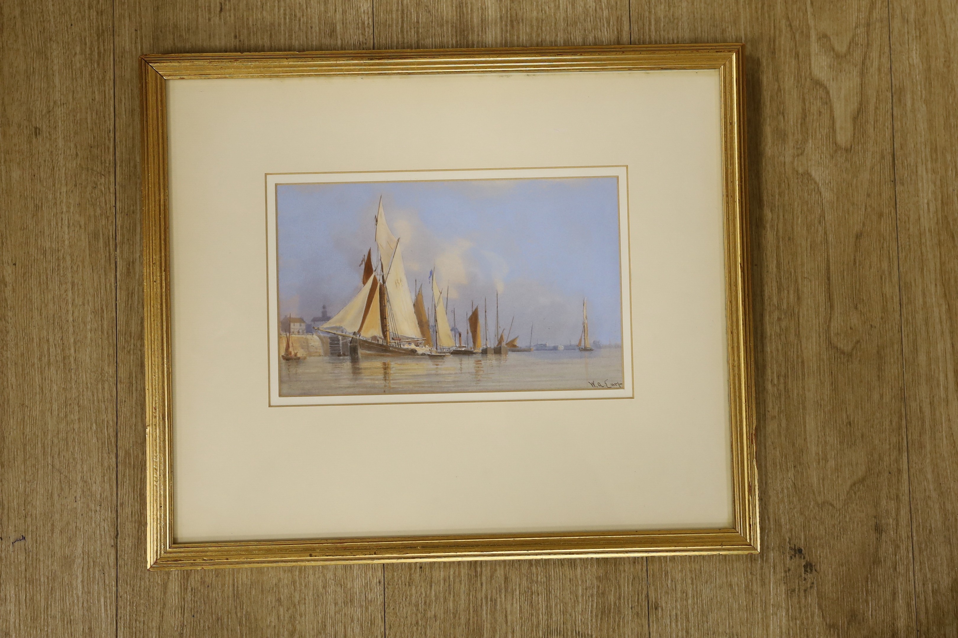 W. A. Earp (1830-1900), watercolour, Boulogne Harbour trawlers, signed, 14.5 x 23cm